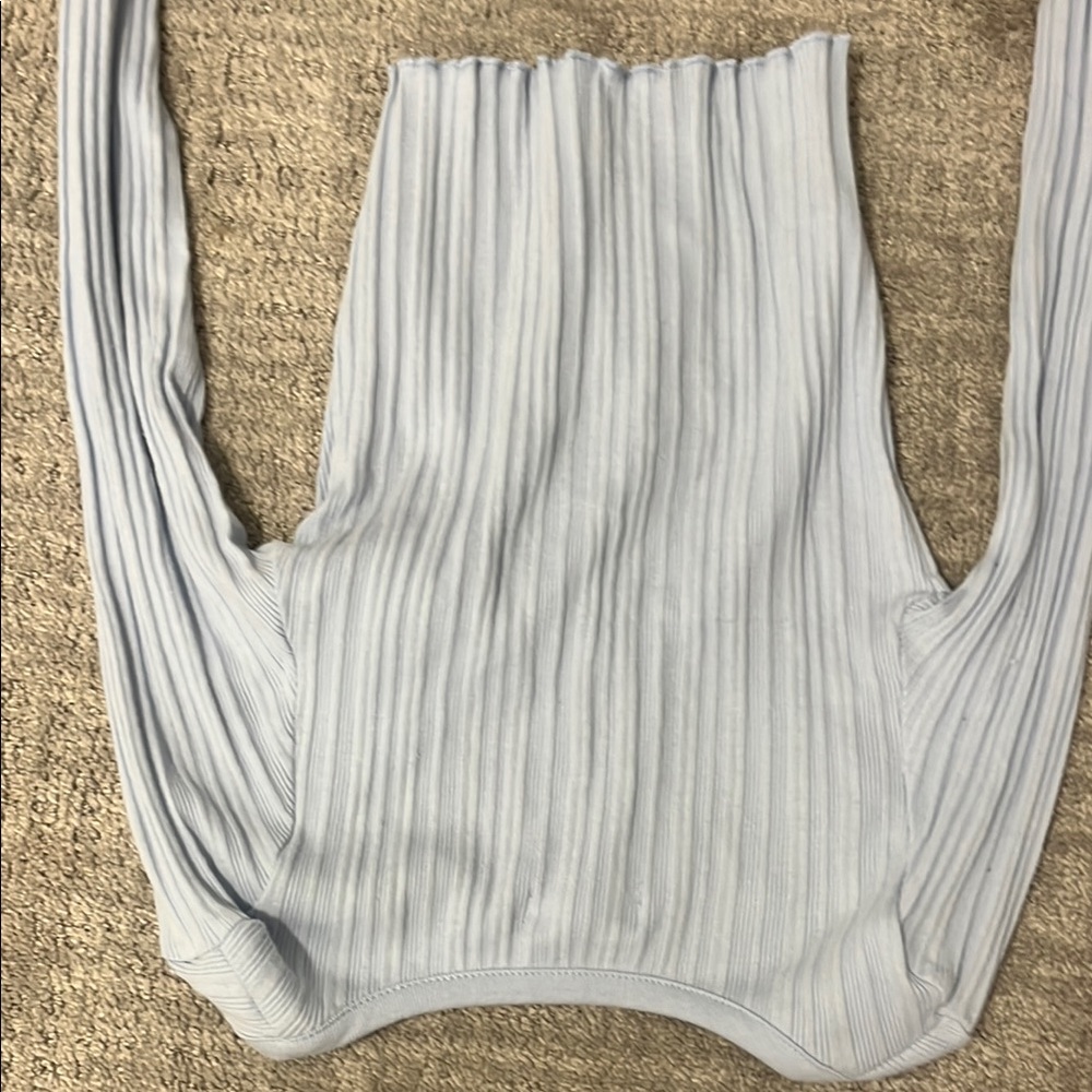 Light Blue Button-Up Ribbed Top - Picture 6 of 7